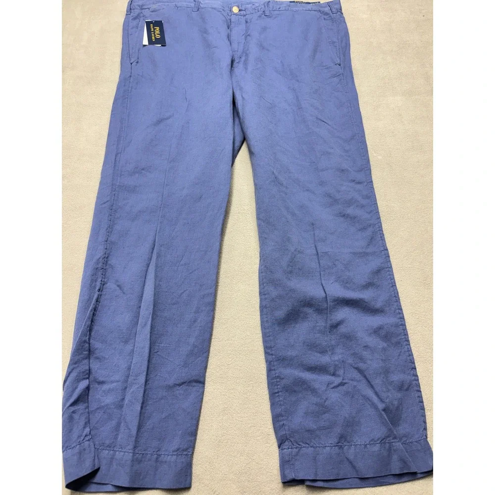 NEW Polo Ralph Lauren Straight Fit Linen Blend Pants Blue Heaven 40x30